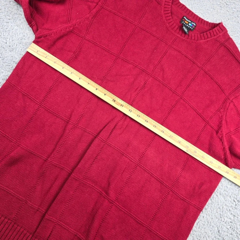 Alexander Julian COLOURS Mens Red Textured Grid Crewneck‎ Cotton Sweater LT Tall
